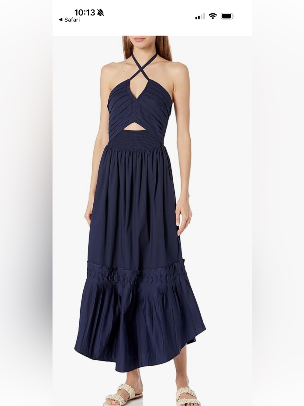 Ramy Brook Navy Cross-Neck Maxi Dress with Front Cutout Poplin